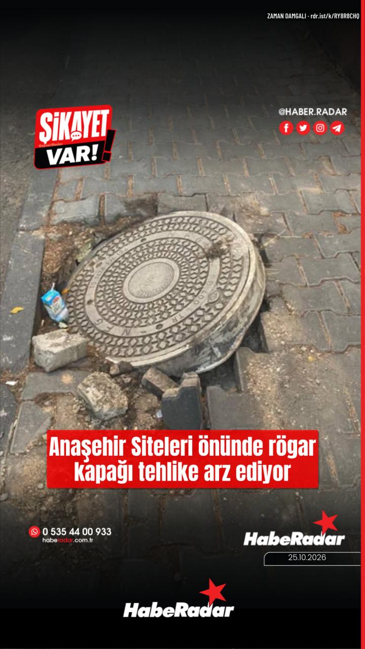 Anaşehir Siteleri önünde rögar kapağı tehlike arz ediyor